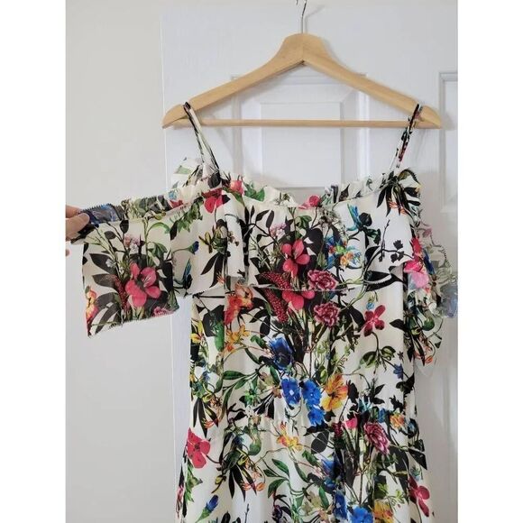 Parker Dress Floral Flowy Romantic Flounce Cold Shoulder Size L NWT $398 - Picture 9 of 10